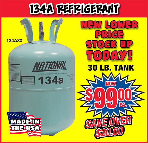 134a refrigerant 30 pound tanks. Item # 134a30 $99.00 each.