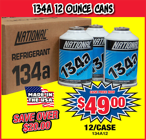 134a 12 ounce refrigerant cans. 12 cans to a case. Item # 134a12 Case price $49.00 each 